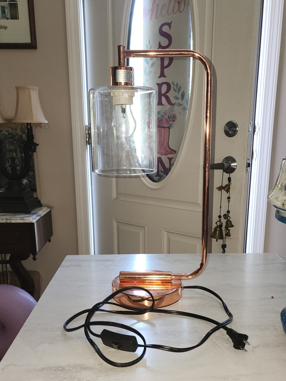 Industrial/Modern Copper Finish Table Lamp with Clear Glass Shade 18" Tall